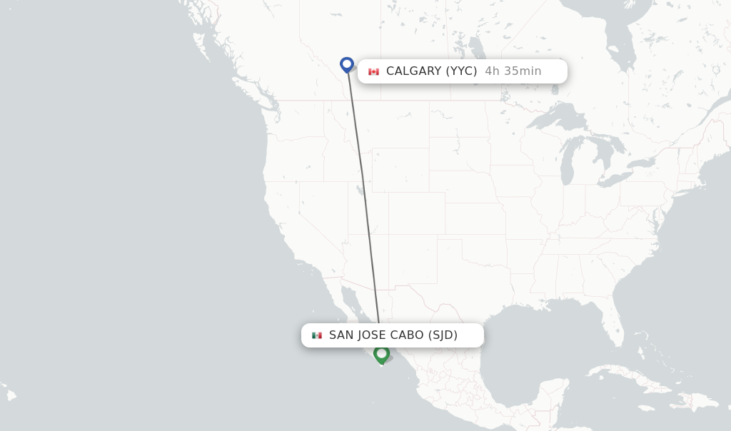 Flights from San Jose Cabo to Calgary route map