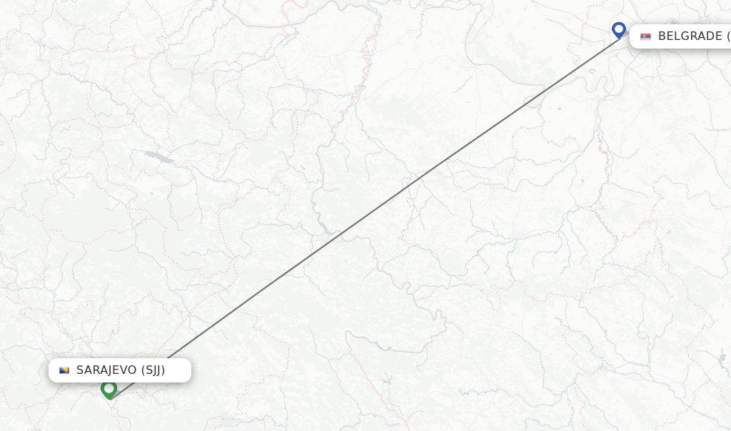 Flights from Sarajevo to Belgrade route map