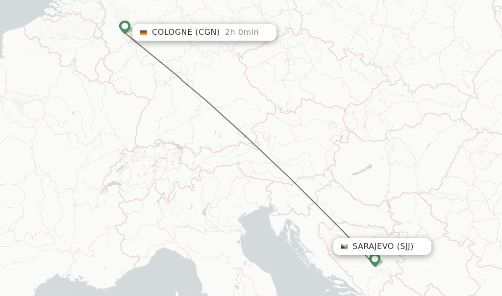 Flights from Sarajevo to Cologne route map