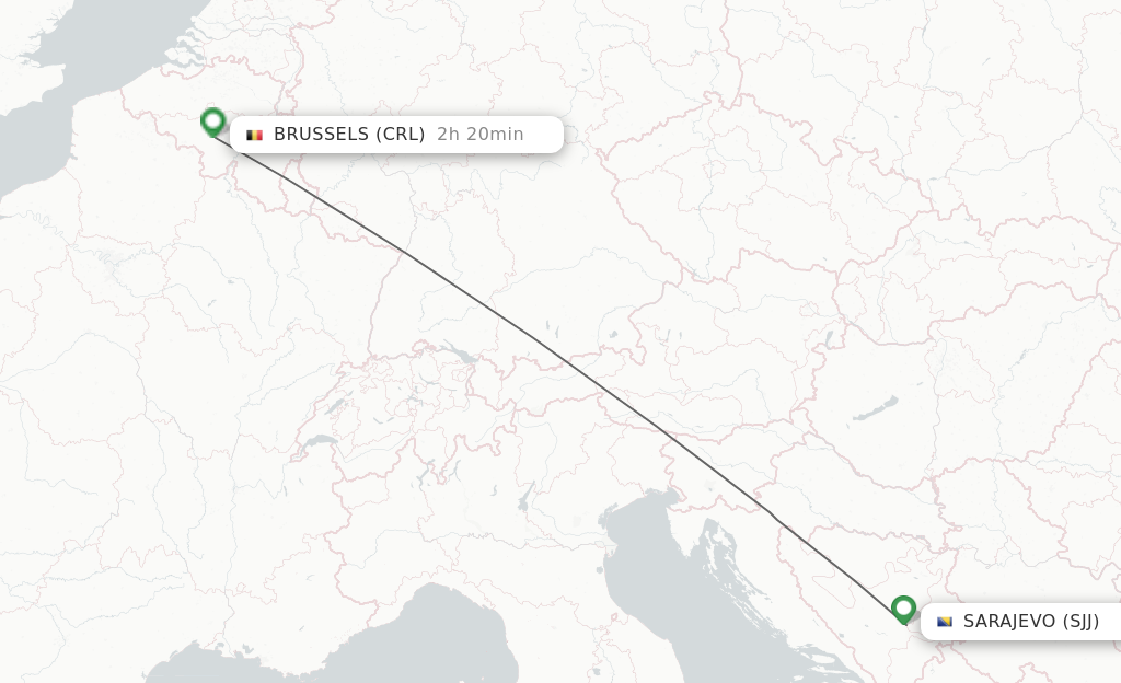 Flights from Sarajevo to Brussels route map