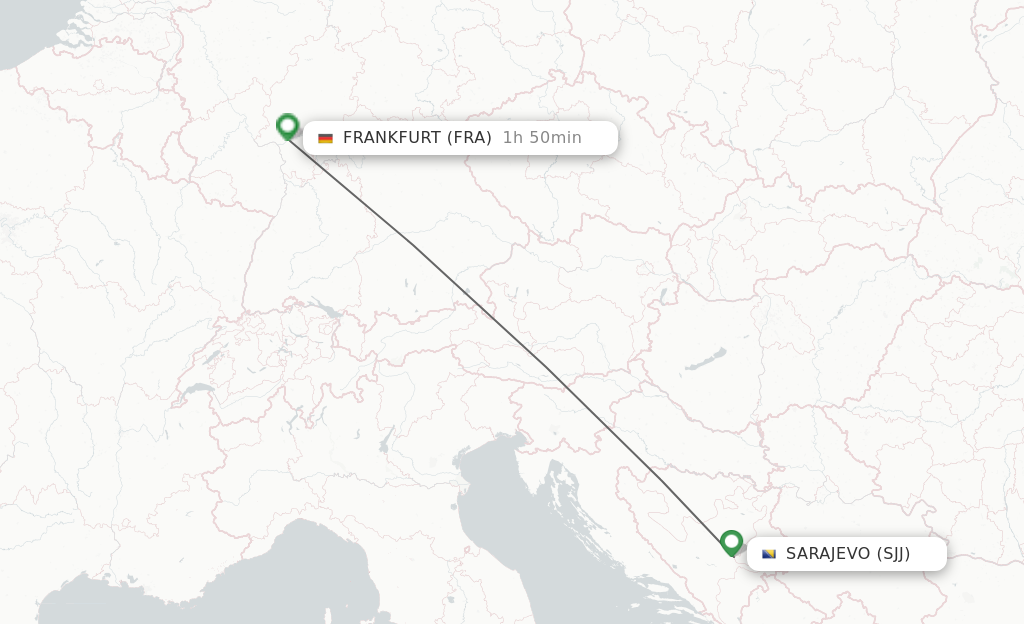 Flights from Sarajevo to Frankfurt route map