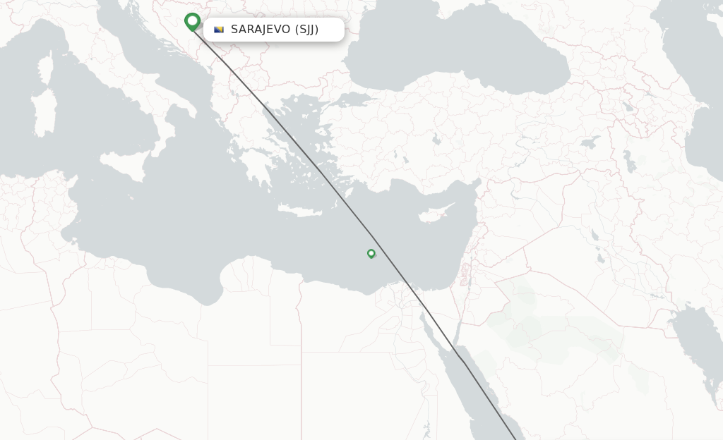 Flights from Sarajevo to Jeddah route map