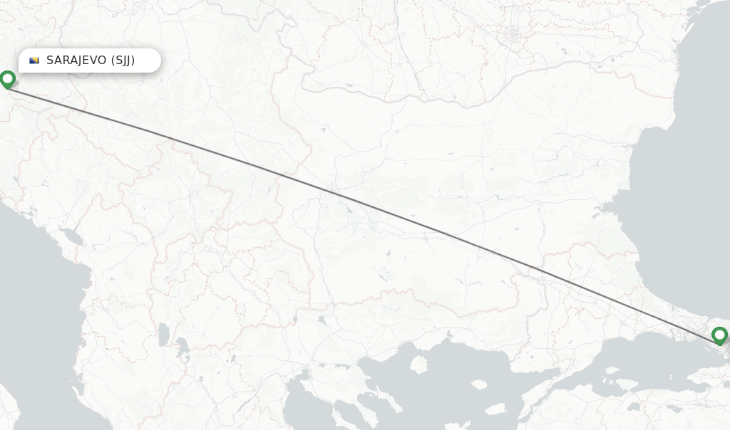Flights from Sarajevo to Istanbul route map