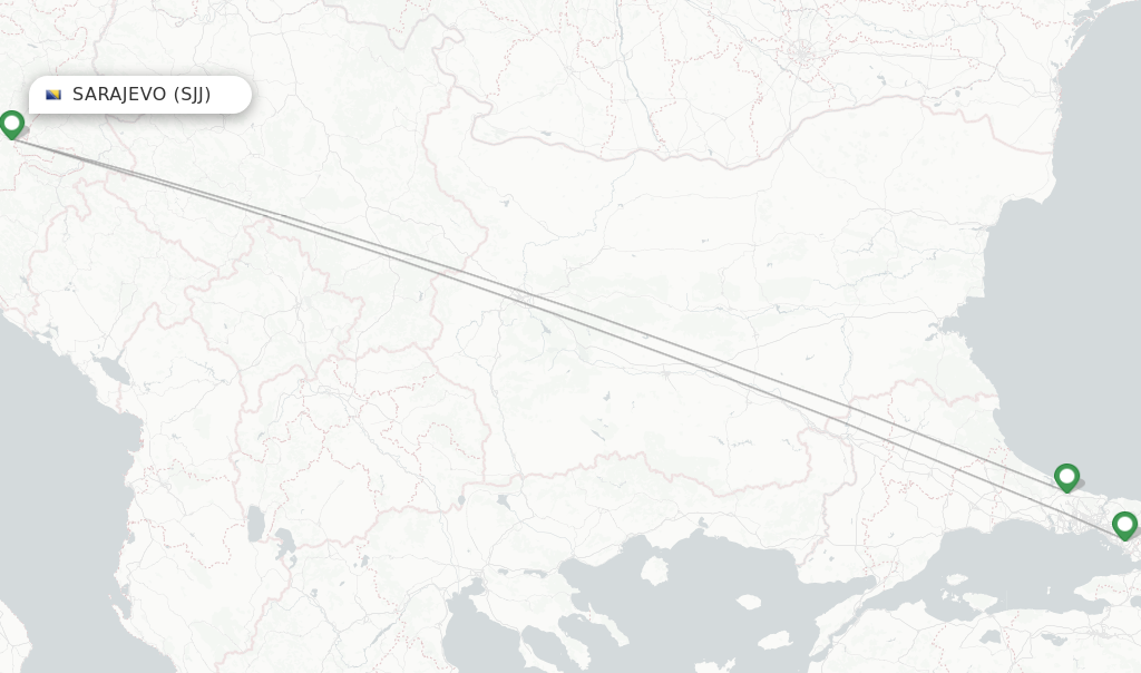 Route map with flights from Sarajevo with Turkish Airlines