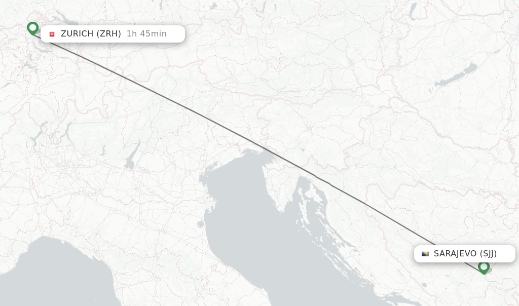 Flights from Sarajevo to Zurich route map