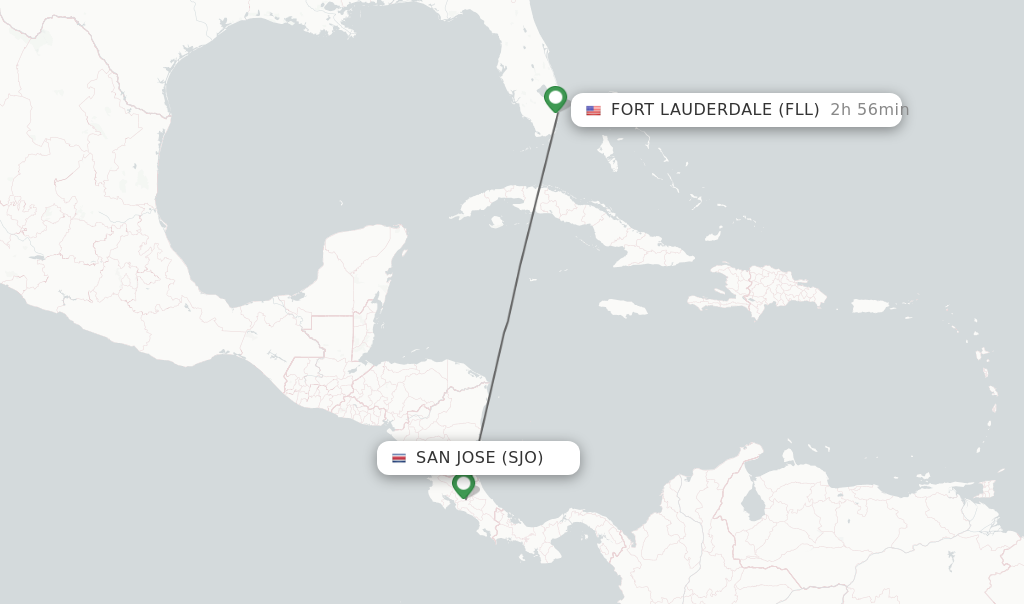 Flights from San Jose to Fort Lauderdale route map