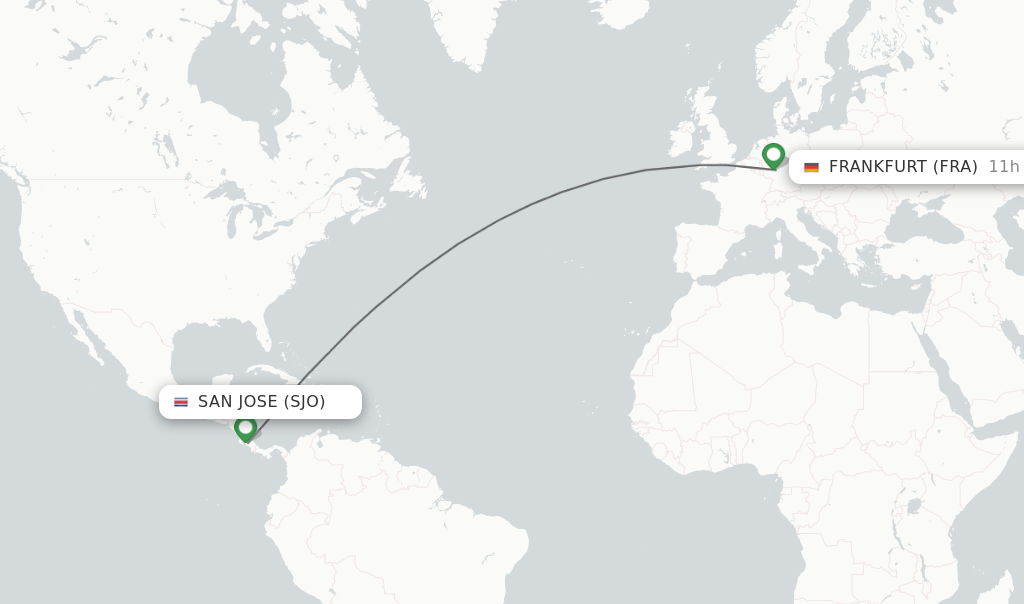 Flights from San Jose to Frankfurt route map