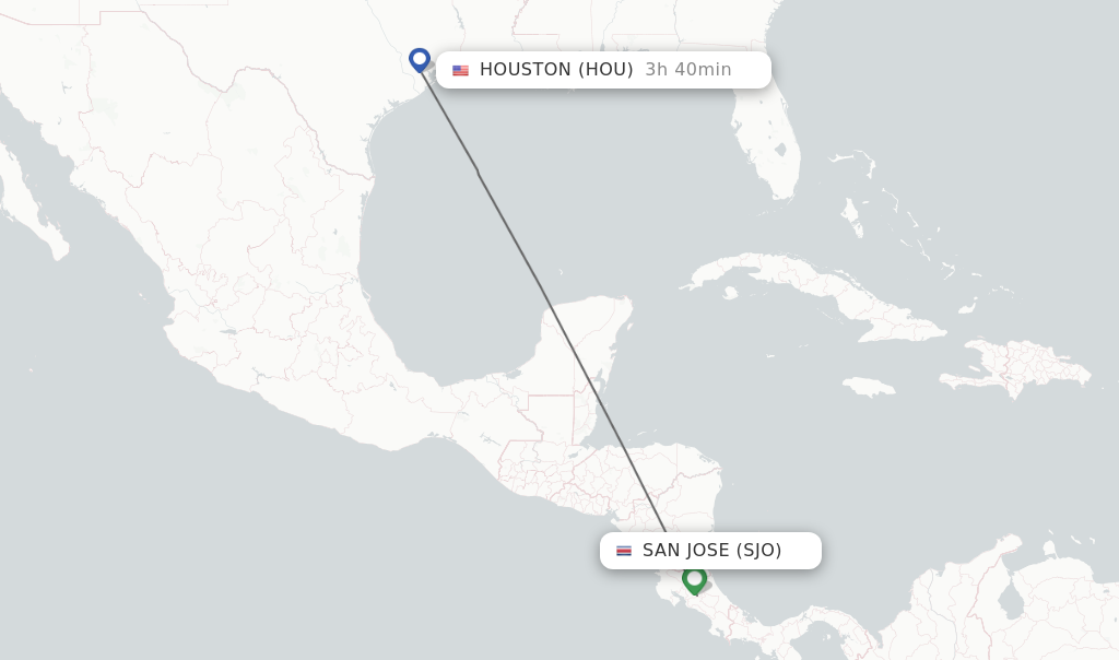 Flights from San Jose to Houston route map