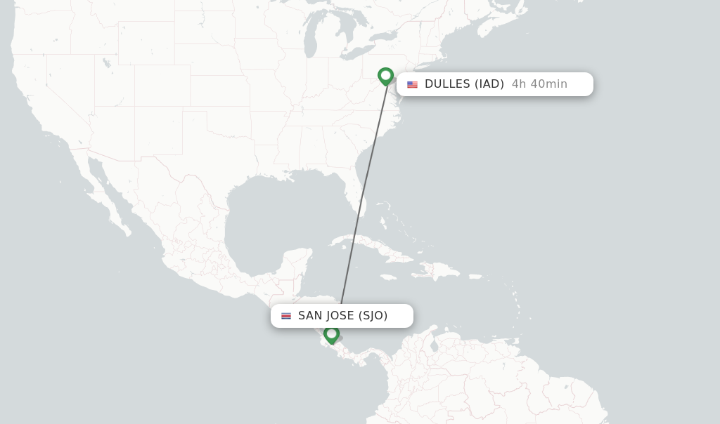 Flights from San Jose to Dulles route map