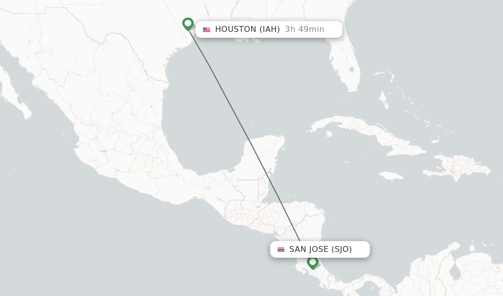Flights from San Jose to Houston route map