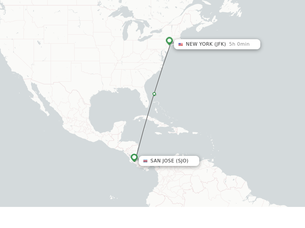 Flights from San Jose to New York route map