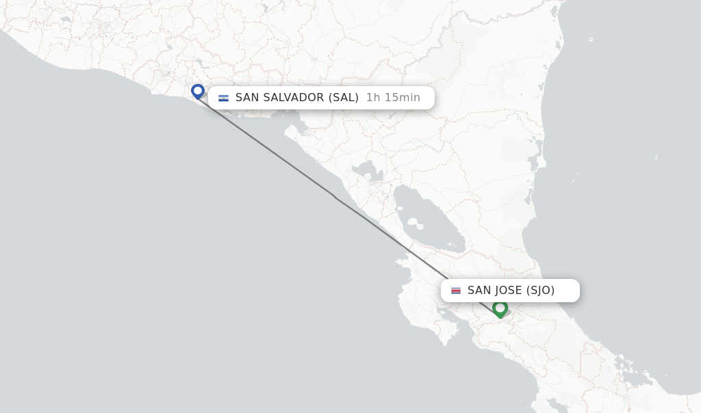 Flights from San Jose to San Salvador route map