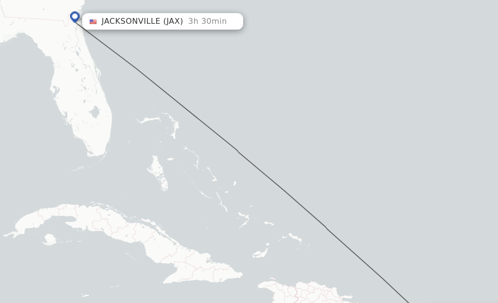 Flights from San Juan to Jacksonville route map