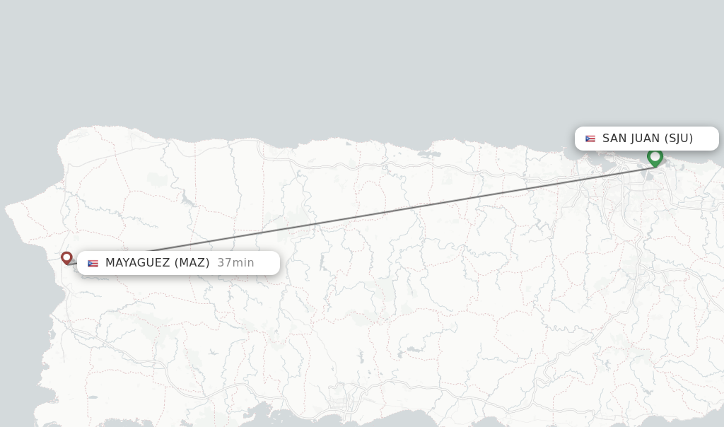 Flights from San Juan to Mayaguez route map