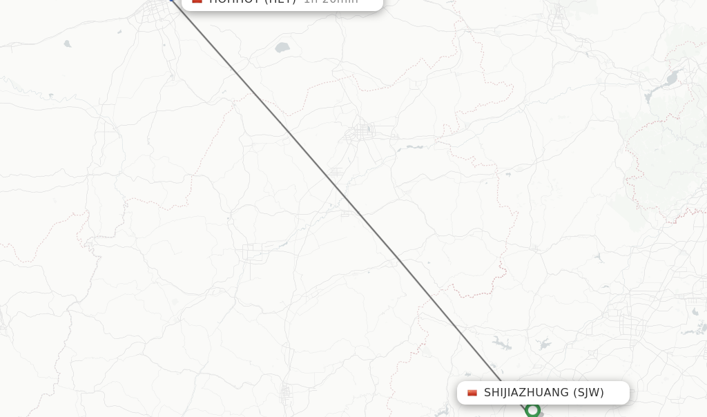 Flights from Shijiazhuang to Hohhot route map