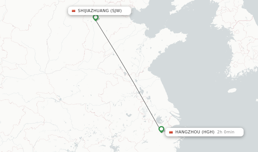 Flights from Shijiazhuang to Hangzhou route map