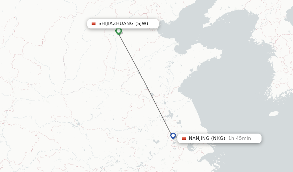 Flights from Shijiazhuang to Nanjing route map