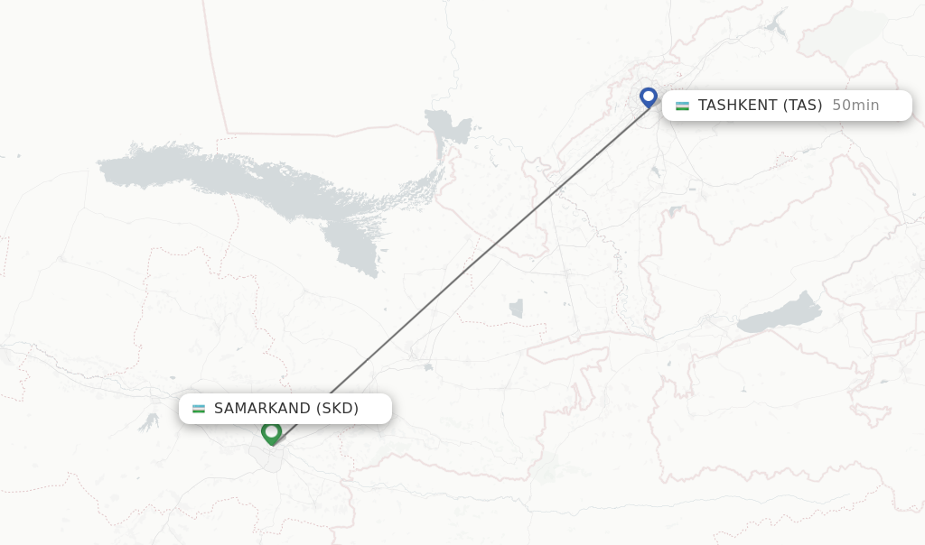 Flights from Samarkand to Tashkent route map