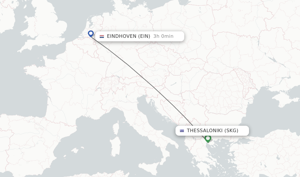 Flights from Thessaloniki to Eindhoven route map
