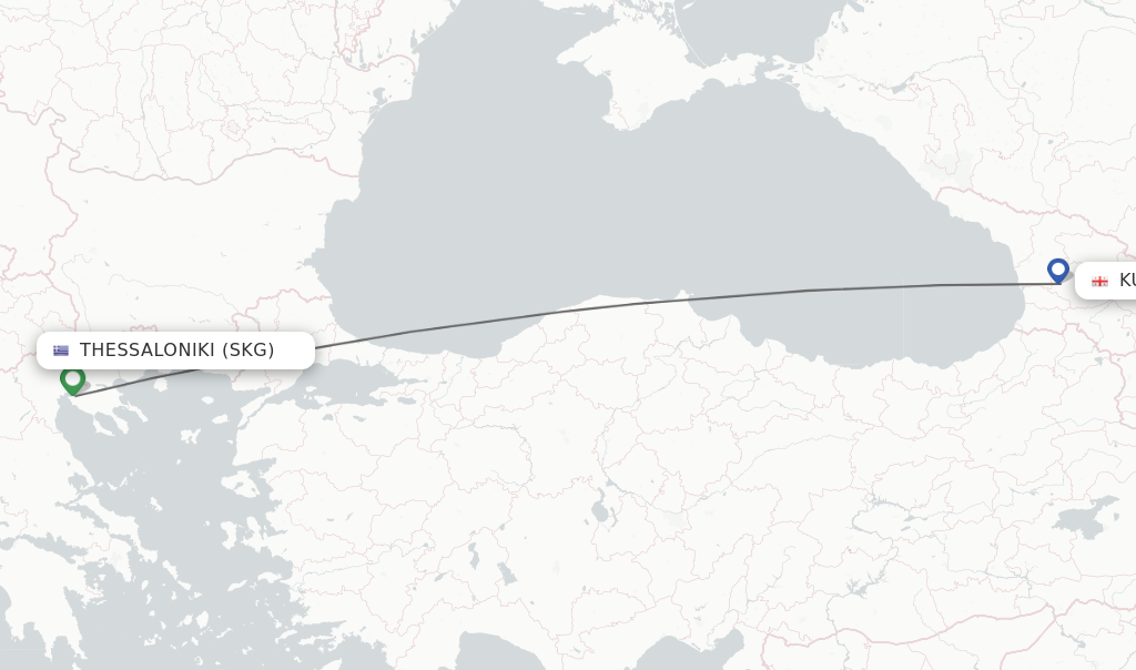 Flights from Thessaloniki to Kutaisi route map