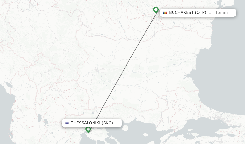 Flights from Thessaloniki to Bucharest route map