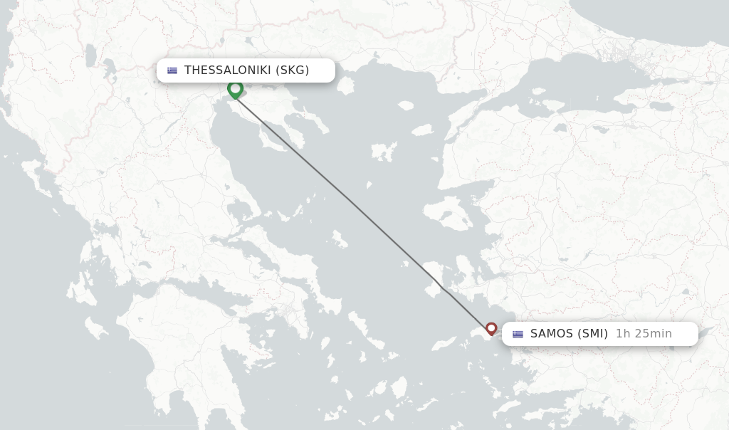 Flights from Thessaloniki to Samos route map