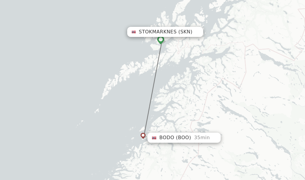 Flights from Stokmarknes to Bodo route map