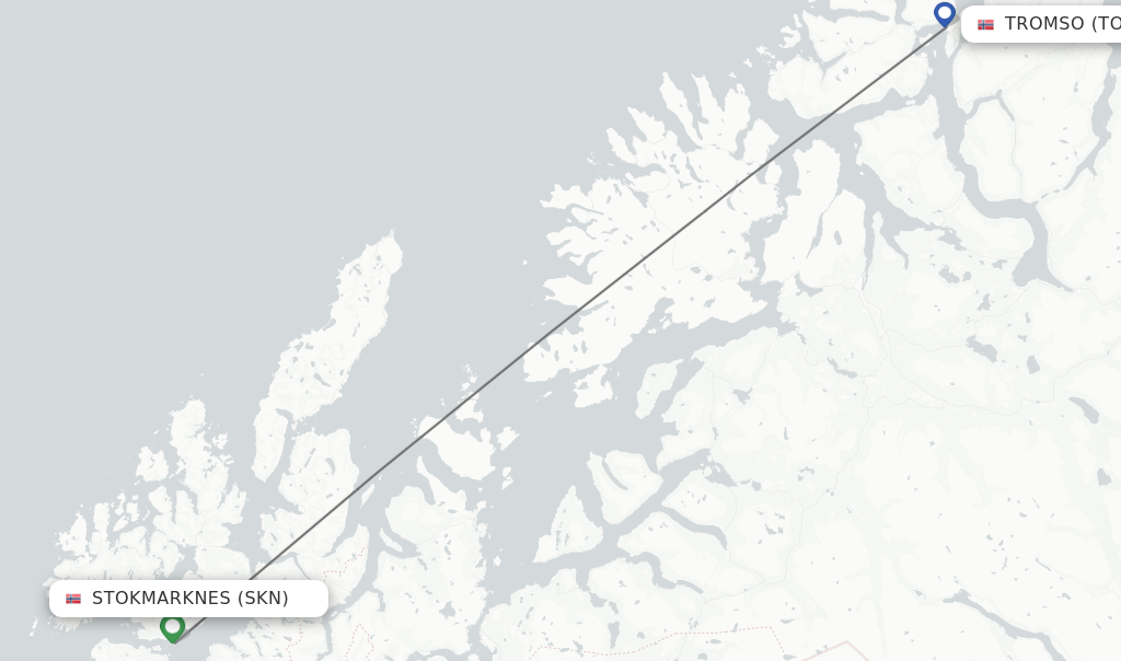 Flights from Stokmarknes to Tromso route map