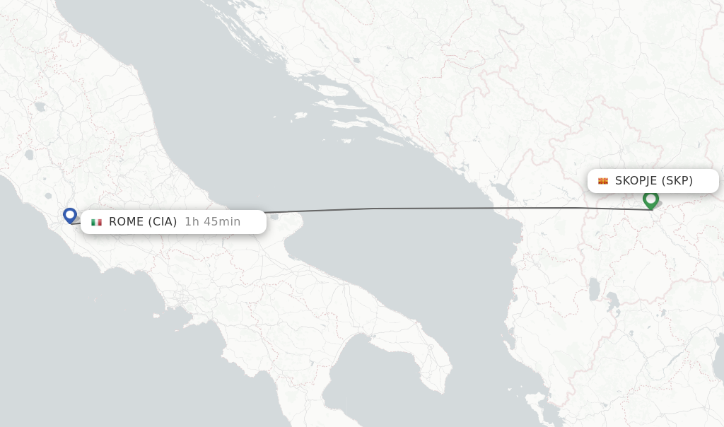 Flights from Skopje to Rome route map