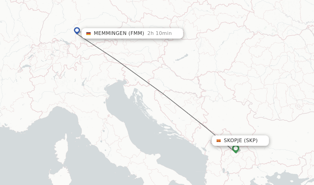 Flights from Skopje to Memmingen route map