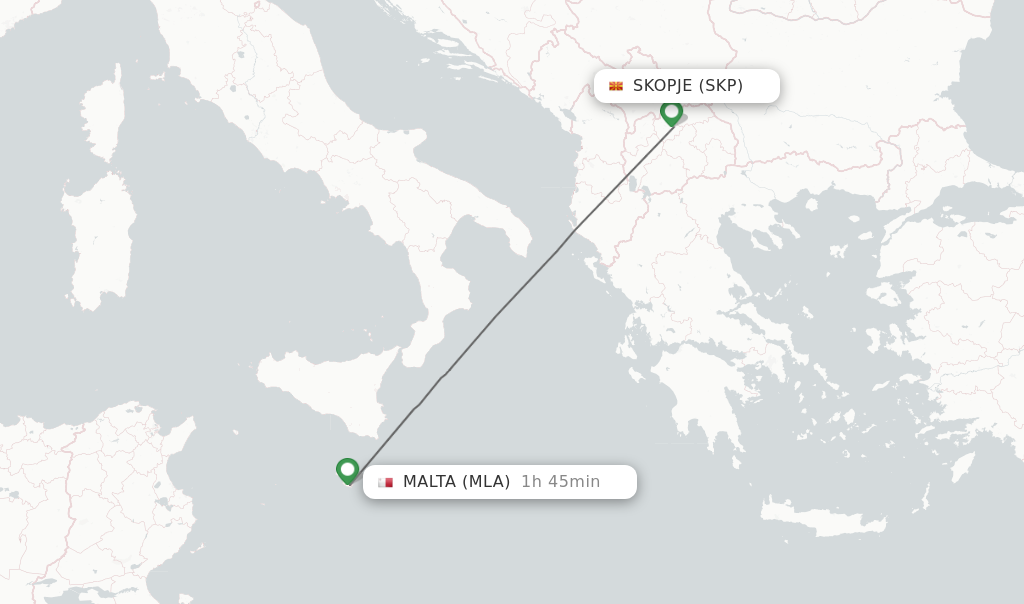 Flights from Skopje to Malta route map