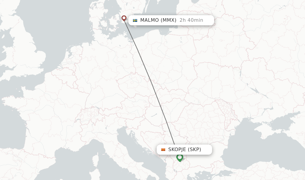 Flights from Skopje to Malmo route map