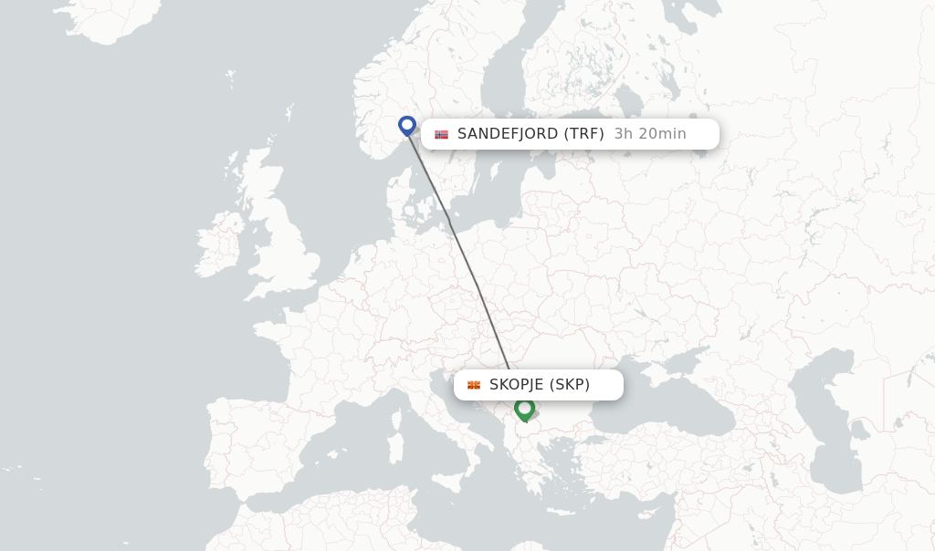 Flights from Skopje to Sandefjord route map