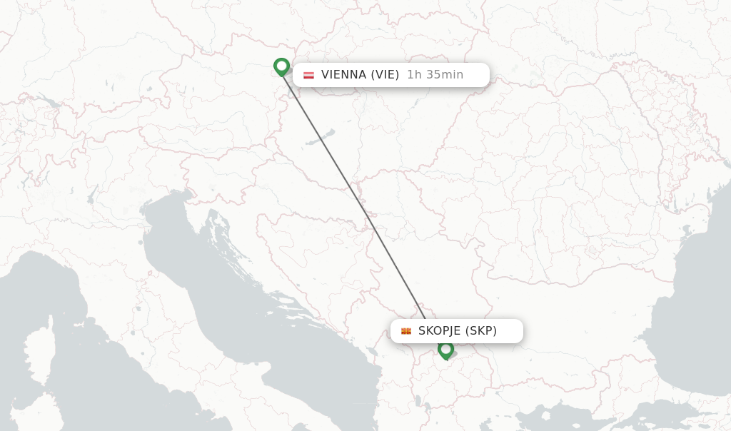 Flights from Skopje to Vienna route map