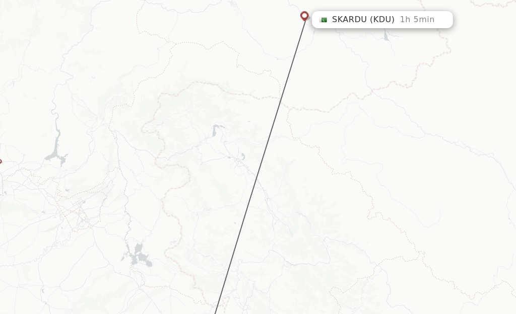 Flights from Sialkot to Skardu route map