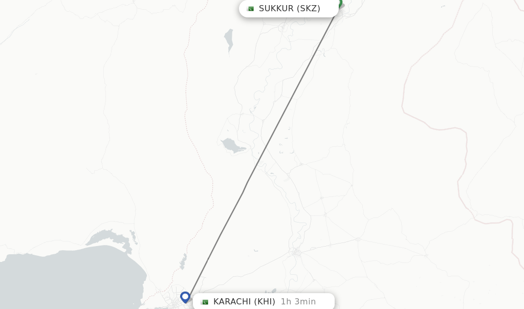 Flights from Sukkur to Karachi route map
