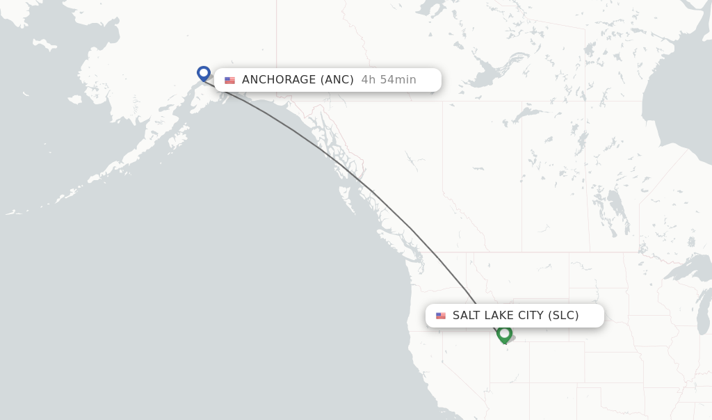 Flights from Salt Lake City to Anchorage route map