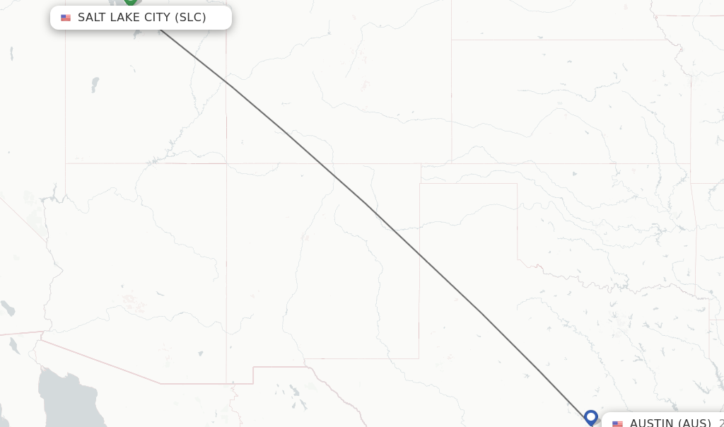 Flights from Salt Lake City to Austin route map
