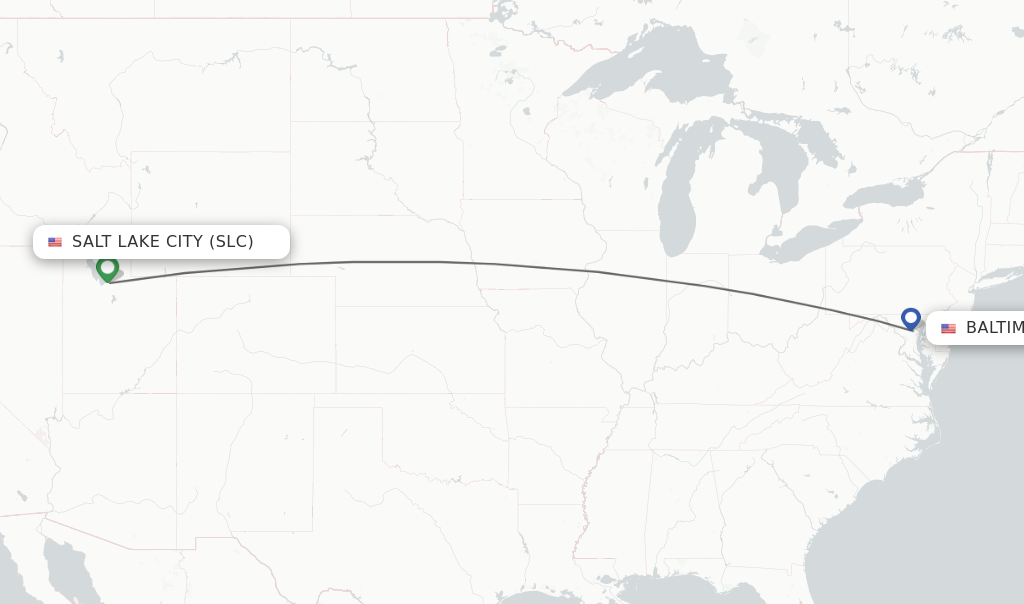 Flights from Salt Lake City to Baltimore route map