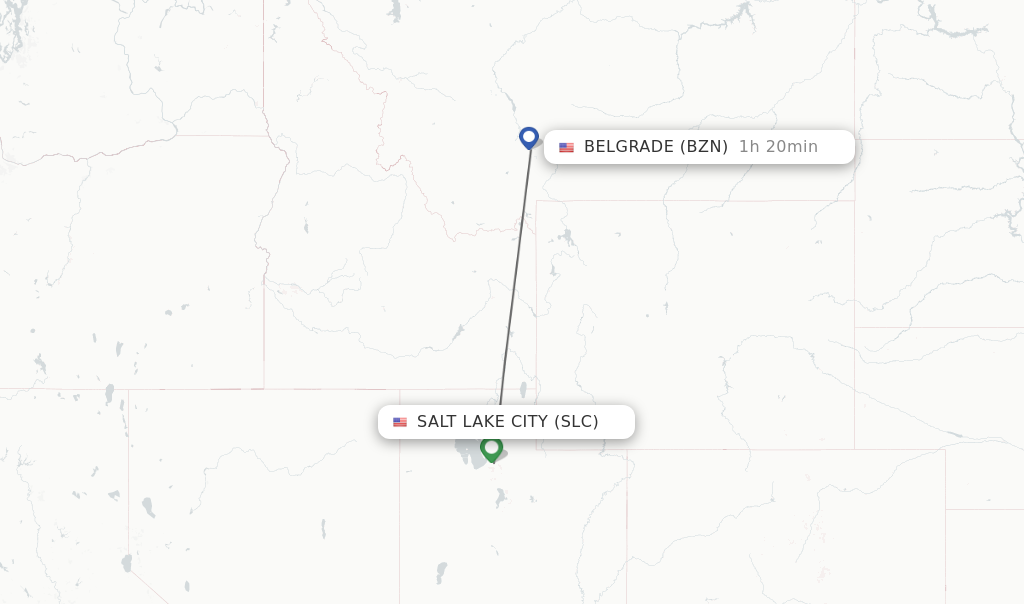 Flights from Salt Lake City to Bozeman route map