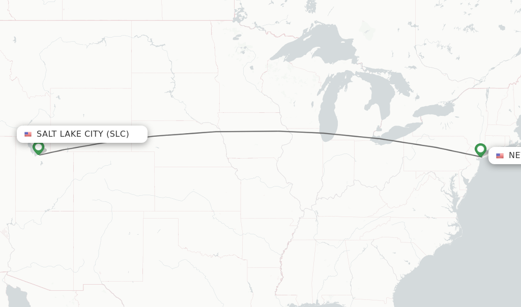 Flights from Salt Lake City to New York route map