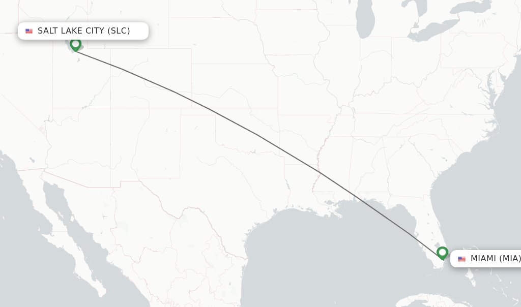 Flights from Salt Lake City to Miami route map