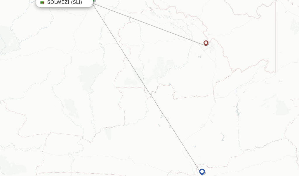 Flights from Solwezi to Kalumbila route map