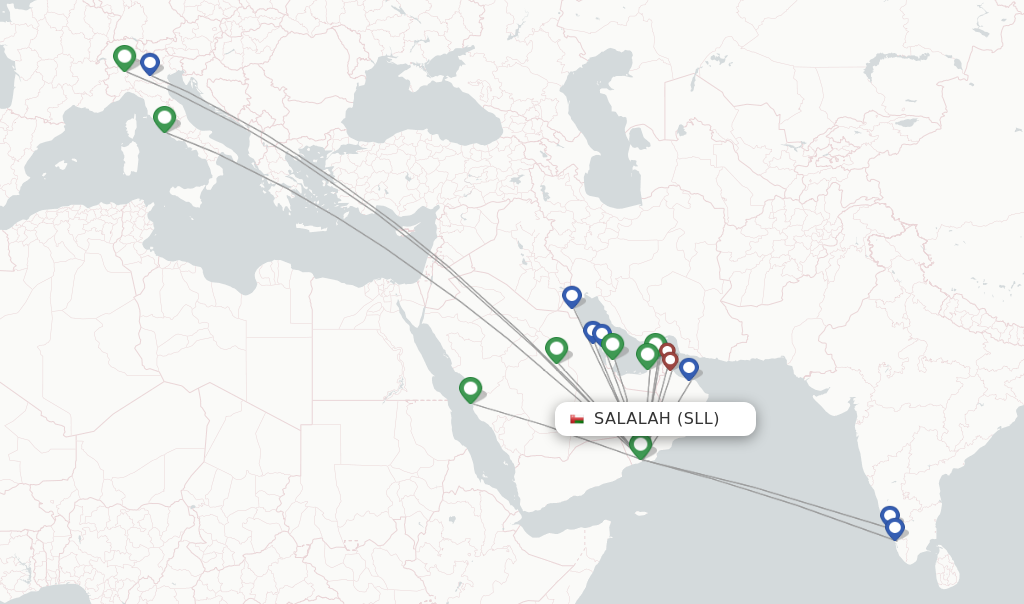 Flights from Salalah to Sialkot route map