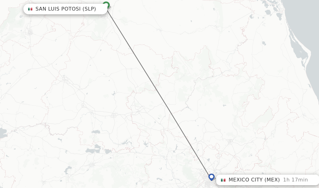 Flights from San Luis Potosi to Mexico City route map