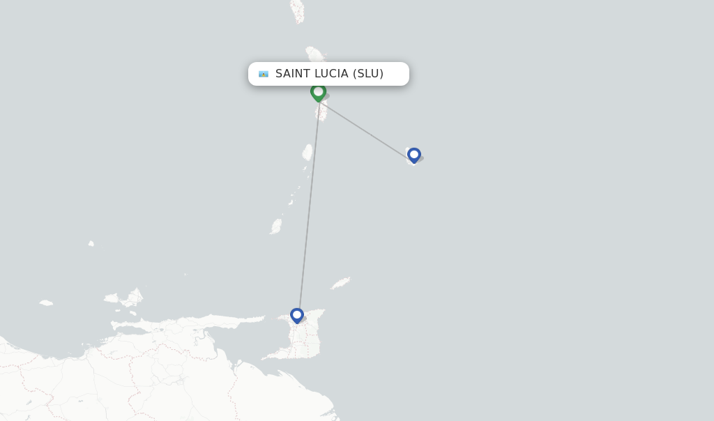 Route map with flights from Saint Lucia with Caribbean Airlines