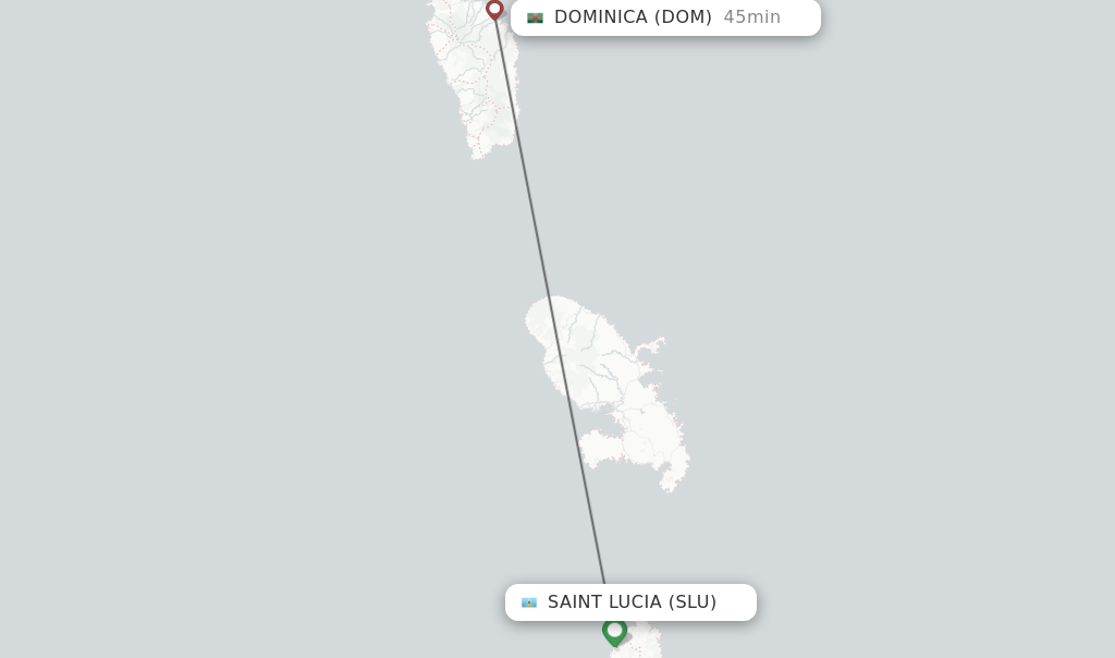 Flights from Saint Lucia to Dominica route map