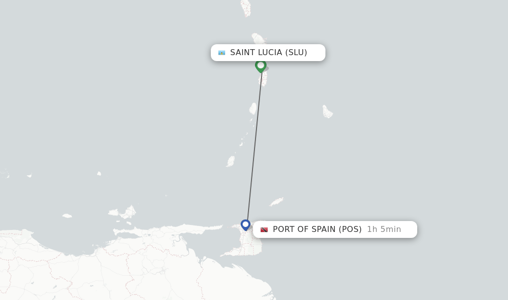 Flights from Saint Lucia to Port Of Spain route map