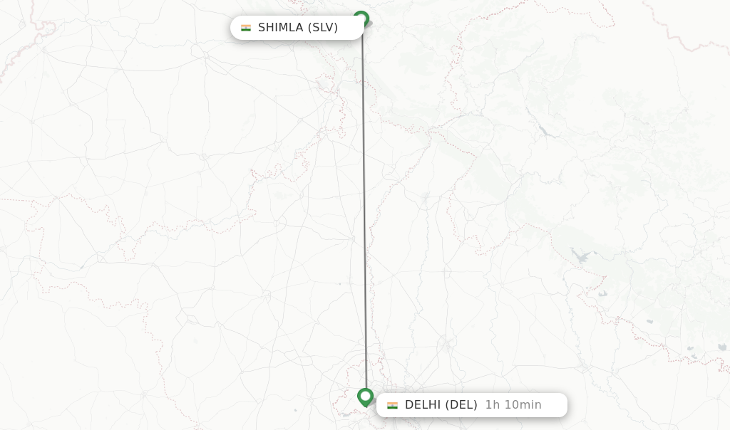 Flights from Shimla to Delhi route map