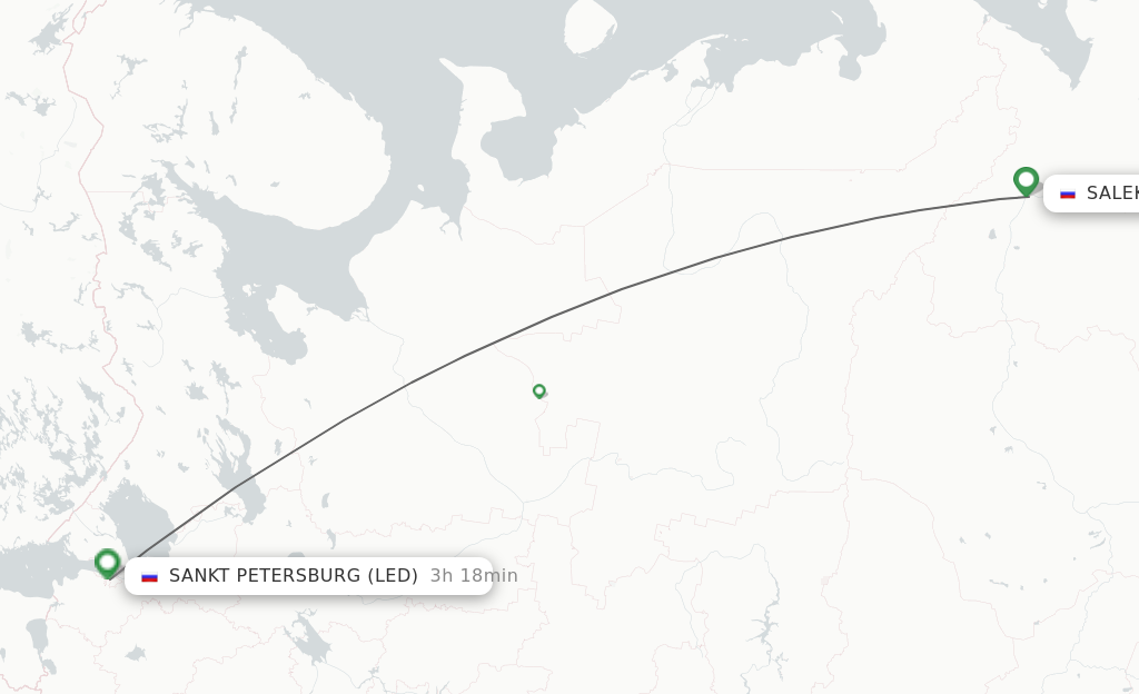 Flights from Saint Petersburg to Salekhard route map